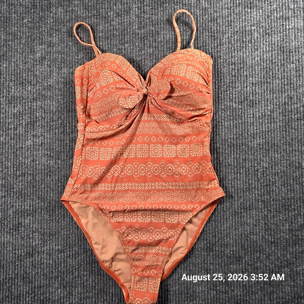 Robin Piccone Women Orange White Medallion Print One Piece Swimsuit 12 210211